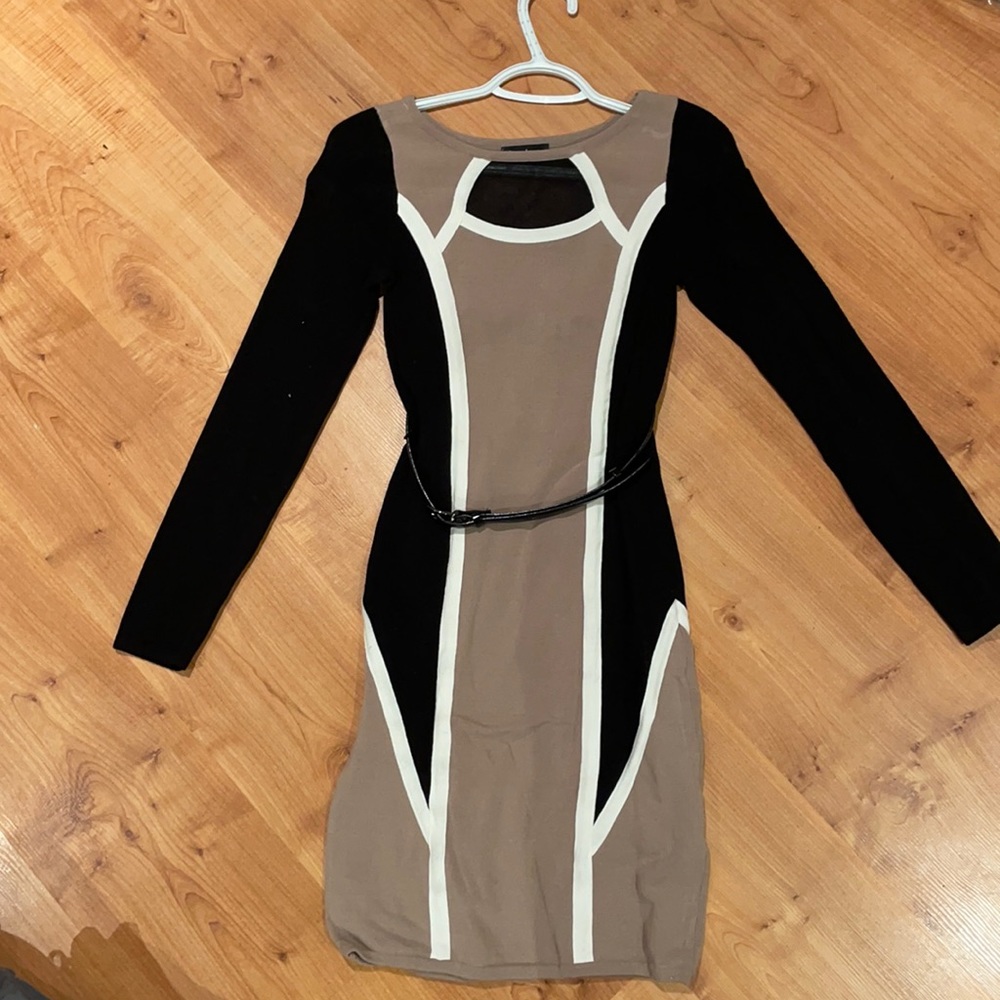 Bebe fall dress in a size small. Comes with a belt around the waist.
